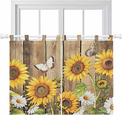 Farmhouse Sunflowers Kitchen Curtains 45 Inch Length, Short Cafe Window by Unknown