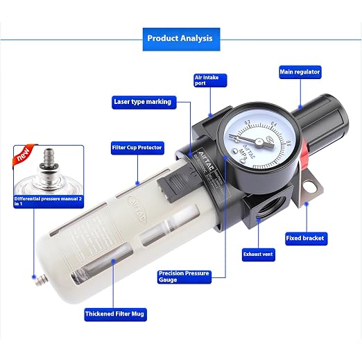 Compressed Air Pressure Filter Regulator Airtac BFR3000-C 3/8'' NPT 0-140 PSI - Image 3