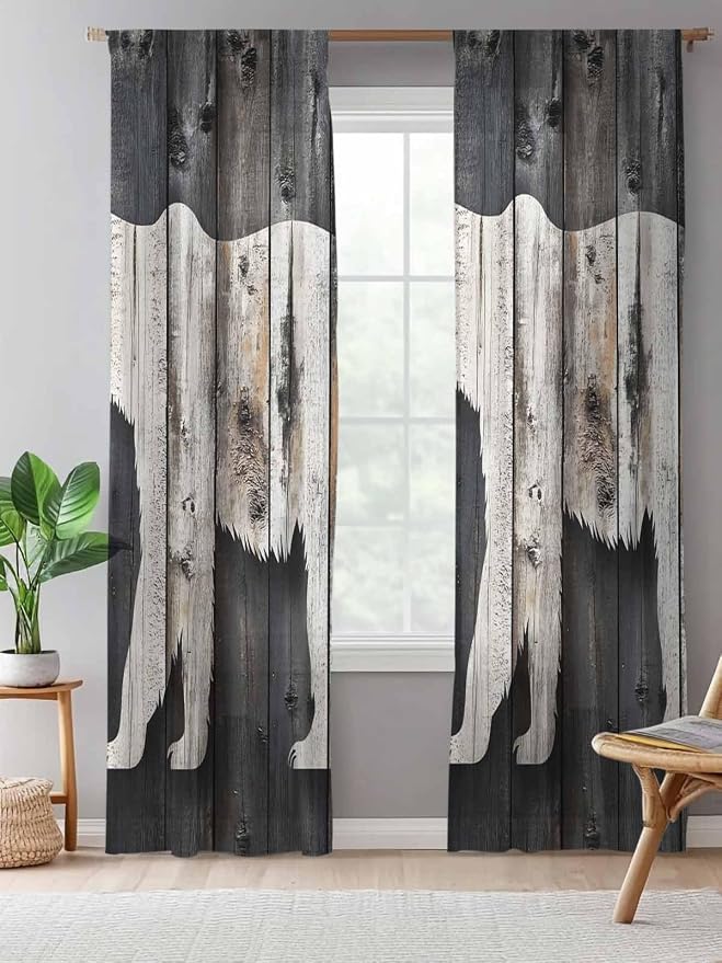 Sheer Curtains 108 Inches Long, Farmhouse Country Vintage Wood Grain Privacy - Image 5