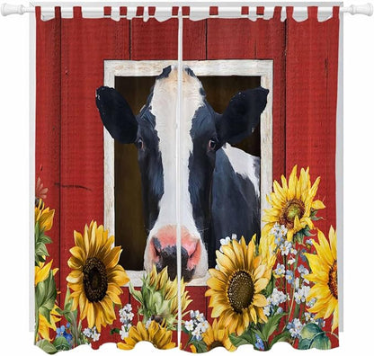 Cow Sunflowers Living Room Curtains 84 Inch Length, Window Curtains Tab Top by Unknown