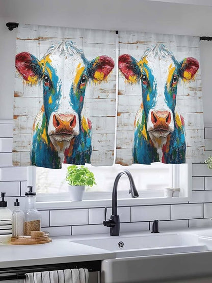 Sheer Curtains 54 Inch Length, Rustic Cow Semi Sheer Curtains Light Filtering - Image 5