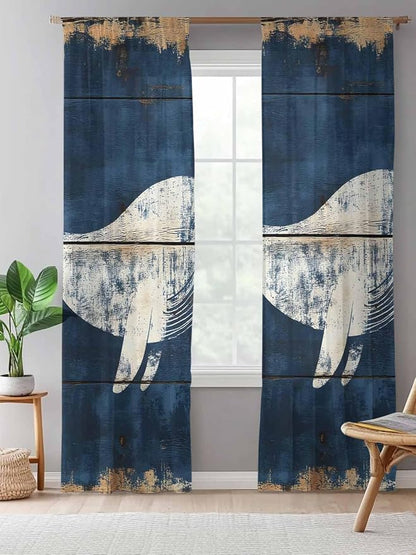 Sheer Curtains 84 Inches Long, Ocean Whale Blue Semi Sheer Curtains Light - Image 5