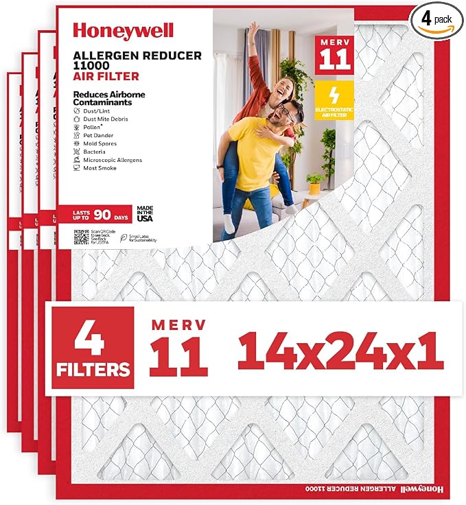 Honeywell 14x24x1 MERV 11 Allergen Reducer 11000 Electrostatic Pleated HVAC AC by HoneywellAirComfort
