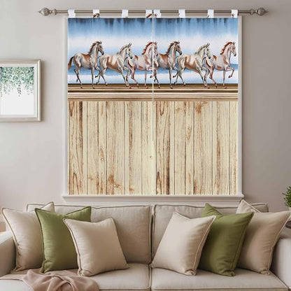 Western Horse Bathroom Curtains 63 Inch Length, Window Curtains Tab Top - Image 9