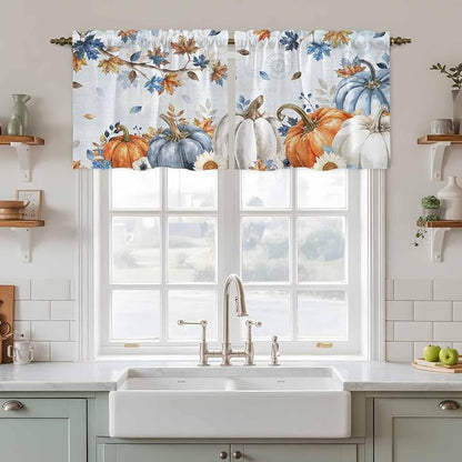 Fall Blue Maple Kitchen Tier Curtains 24 Inch Long 2 Panel Set, Rod Pocket Cafe - Image 3