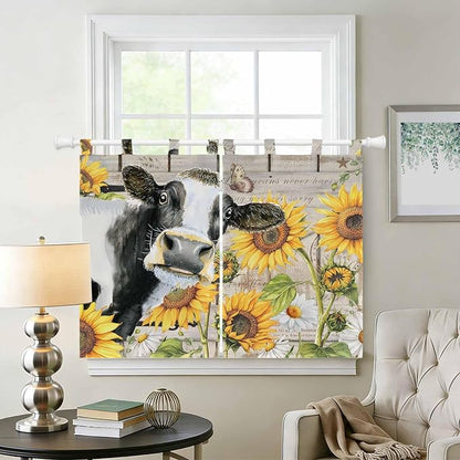 Yellow Sunflowers Bedroom Curtains 63 Inch Length, Window Curtains Tab Top - Image 2