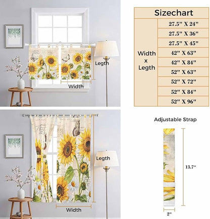 Yellow Sunflowers Kitchen Curtains 36 Inch Length, Small Window Curtains Tab Top - Image 8