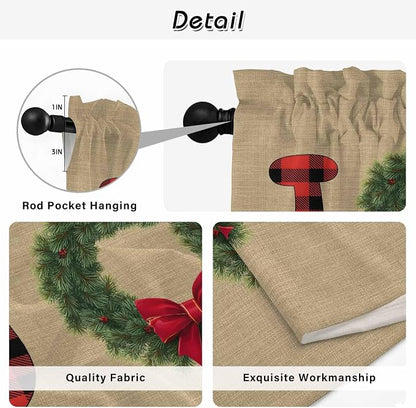 Red Green Christmas Kitchen Curtains 54 Inch Long 2 Panel Set, Rod Pocket - Image 9
