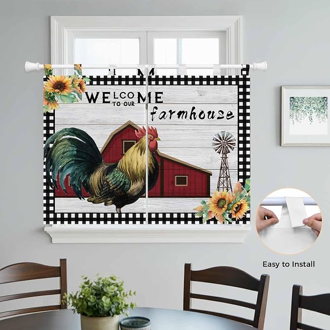 Farmhouse Rooster Bedroom Curtains 63 Inch Length, Window Curtains Tab Top - Image 4