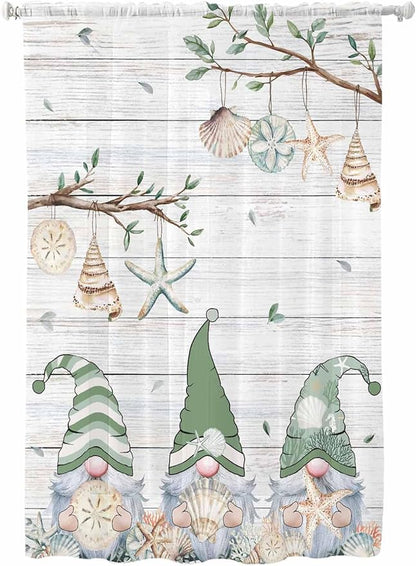 Sheer Curtains 63 Inch Length, Sage Green Gnomes Semi Sheer Curtains Light by Unknown