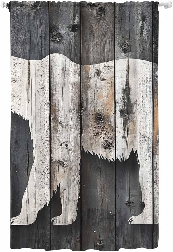 Sheer Curtains 108 Inches Long, Farmhouse Country Vintage Wood Grain Privacy by Unknown