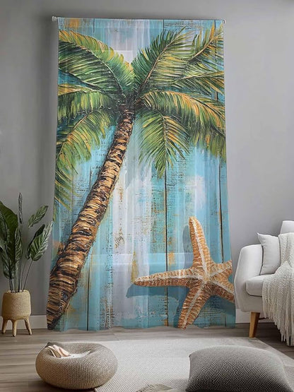 Sheer Curtains 96 Inches Long, Coastal Beach Tree Semi Sheer Curtains Light - Image 2