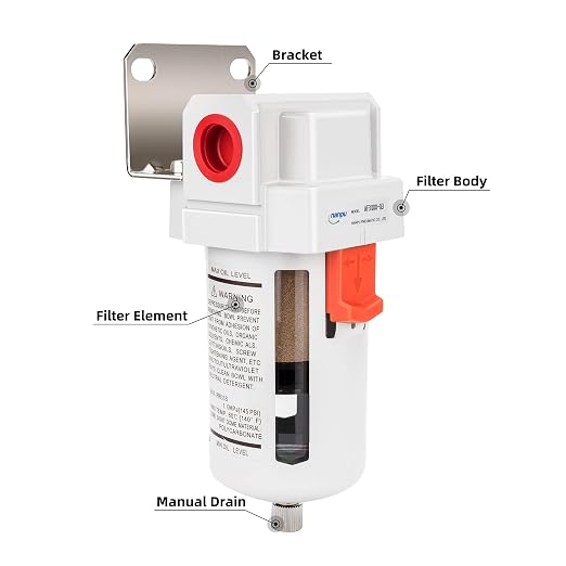 NANPU 3/8" NPT Compressed Air Line Filter, 5 Micron Brass Element, Poly Bowl - Image 2