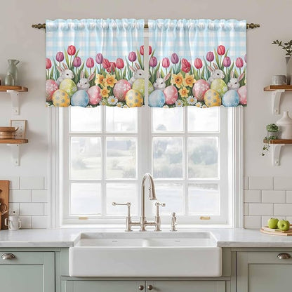Easter Kitchen Tier Curtains 36 Inch Long 2 Panel Set, Rod Pocket Half Window - Image 3
