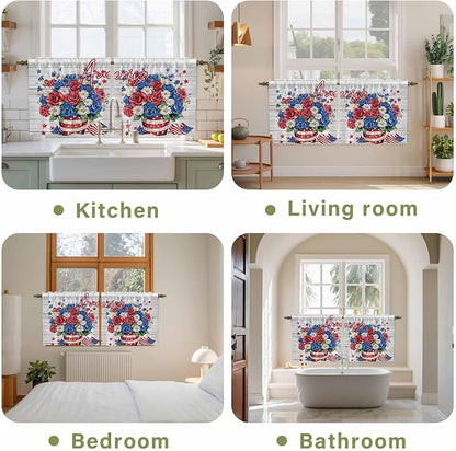 Independence Day Kitchen Tier Curtains 24 Inch Long 2 Panel Set, Rod Pocket - Image 8