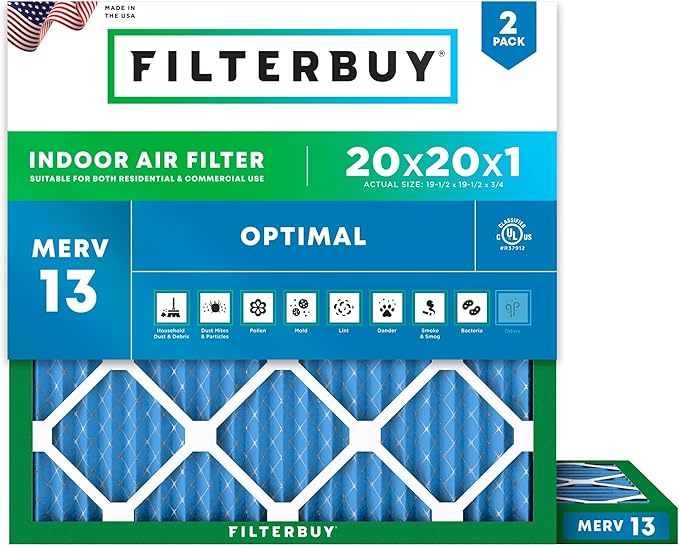 Filterbuy 20x20x1 Air Filter MERV 13 Optimal Smoke & Allergy Defense, by Filterbuy