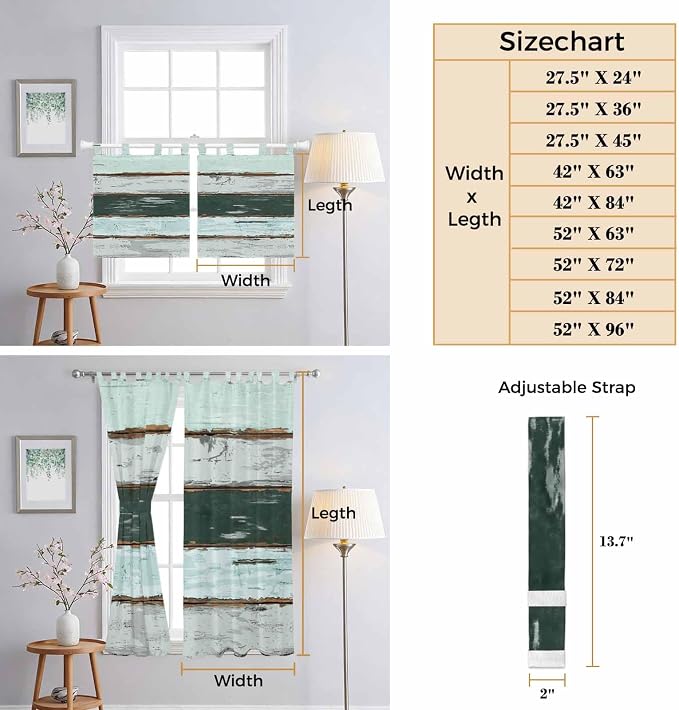 Blue Teal Kitchen Curtains 45 Inch Length, Short Cafe Window Curtains Tab Top - Image 8