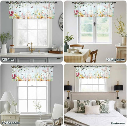 Easter Sheer Valances for Windows 54"x18", Light Filtering Kitchen Curtains - Image 5