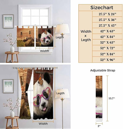 Farm Panda Bathroom Curtains 63 Inch Length, Window Curtains Tab Top, Farmhouse - Image 8