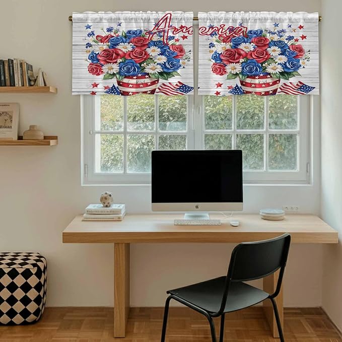 Independence Day Kitchen Tier Curtains 24 Inch Long 2 Panel Set, Rod Pocket - Image 6