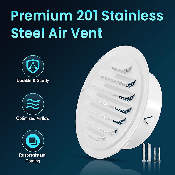 HG Power 4 Inch Soffit Vents, Stainless Steel Round Air Vent - Image 6