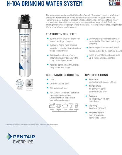 Pentair Everpure H-104 Drinking Water System, Includes Filter Head, Filter - Image 5
