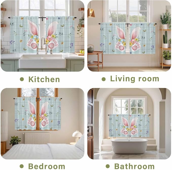 Easter Kitchen Tier Curtains 45 Inch Long 2 Panel Set, Rod Pocket Short Window - Image 8