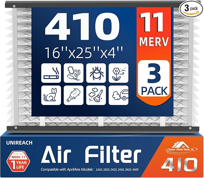3 Pack, 410 Replacement Air Filter, MERV 11, Actual Size: 16"x28"x4", Nominal by UNIREACH