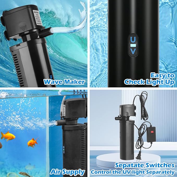 TARARIUM Aquarium Filter U-V for 20-75 Gallon, 200GPH Fish Tank Filter w/ 5W - Image 5