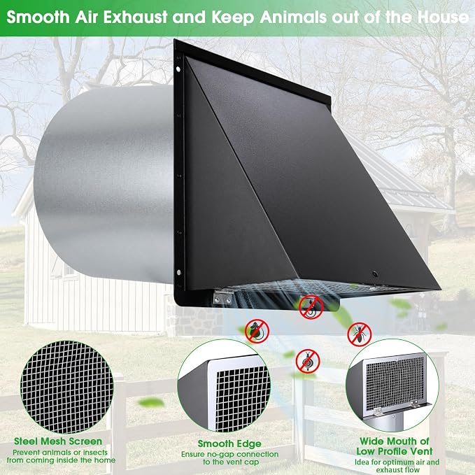 8 inch Hooded Wall Vent with Screen and Damper, Wall Vent Cover Exhaust Vent - Image 3