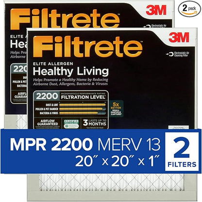 Filtrete 20x20x1 AC Furnace Air Filter, MERV 13, MPR 2200, Elite Allergen by Filtrete