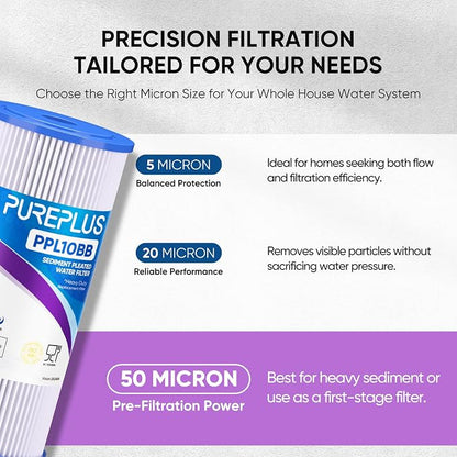 PUREPLUS 50 Micron 10" x 4.5" Extra Coarse Pleated Sediment Filter - Image 3