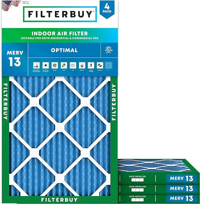 Filterbuy 13x21.5x1 Air Filter MERV 13 Optimal Smoke & Allergy Defense by Filterbuy