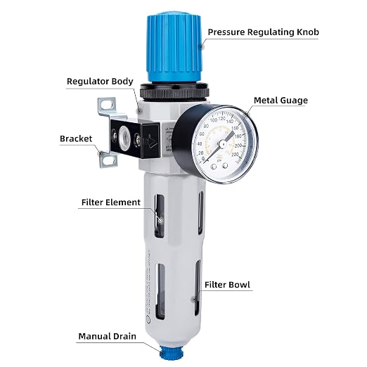 NANPU 3/8" NPT High Pressure Compressed Air Filter Regulator Water/Oil Trap - Image 2