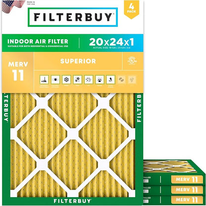 Filterbuy 20x24x1 Air Filter MERV 11 Superior Pet & Allergy Defense, by Filterbuy