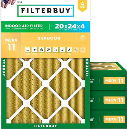 Filterbuy 20x24x4 Air Filter MERV 11 Superior Pet & Allergy Defense, by Filterbuy