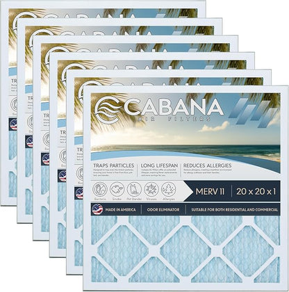 Cabana Filters 6-Pack 20x20x1 MERV 11 AC Furnace Air Filter by CabanaAirFilters
