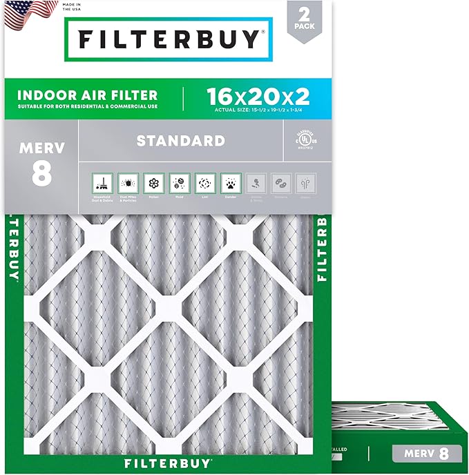 Filterbuy 16x20x2 Air Filter MERV 8 Essential Dust & Allergy Defense, by Filterbuy