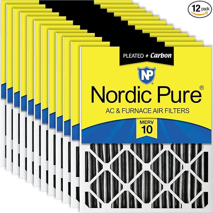 Nordic Pure 20x20x2 Furnace Air Filters MERV 10 Pleated Plus Carbon 12 Pack by NordicPure