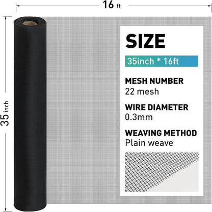 304 Stainless Steel Mesh Window Screen Roll, 35IN x 16FT Black Metal Window - Image 3