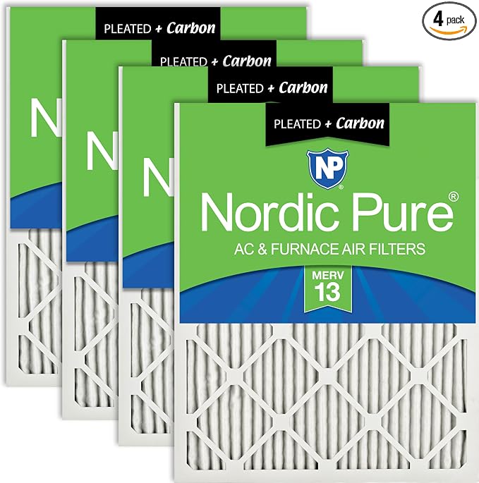 Nordic Pure 12x24x1 Pleated Air Filters MERV 13 Plus Carbon 4 Pack by NordicPure