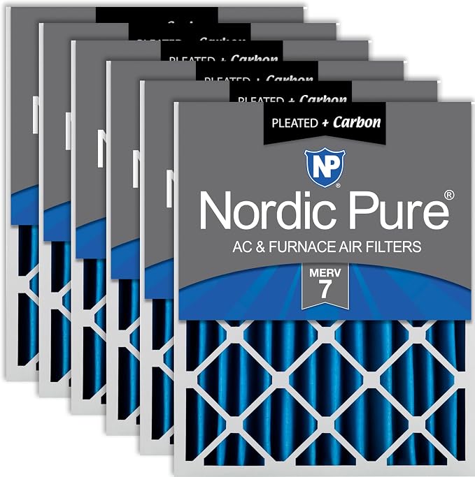Nordic Pure 20x25x4 Pleated Air Filters MERV 7 Plus Carbon 6 Pack by NordicPure