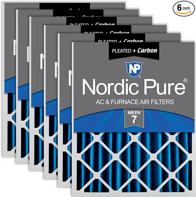 Nordic Pure 16x20x4 Pleated Air Filters MERV 7 Plus Carbon 6 Pack by NordicPure