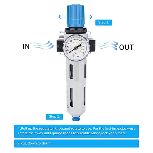 NANPU 1/4" NPT High Pressure Compressed Air Filter Regulator Water/Oil Trap - Image 4