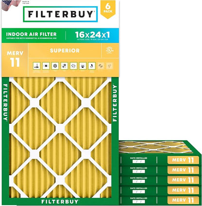 Filterbuy 16x24x1 Air Filter MERV 11 Superior Pet & Allergy Defense, by Filterbuy