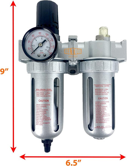 1/4" NPT Mid Flow Compressed Air In Line Filter Regulator Lubricator Oiler - Image 2