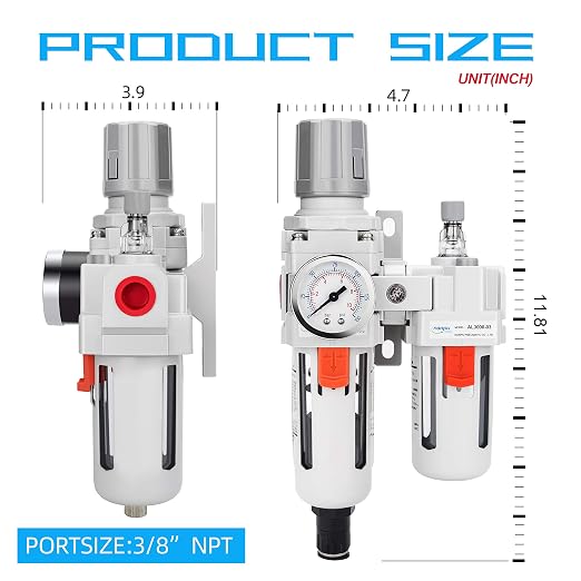 NANPU 3/8" NPT Auto-Drain Air Filter Regulator Lubricator Combo Water/Oil Trap - Image 3