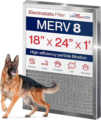 18x24x1 Electrostatic Air Filter, MERV 8, Reusable Furnace AC/HVAC Filter by LifeSupplyUSA