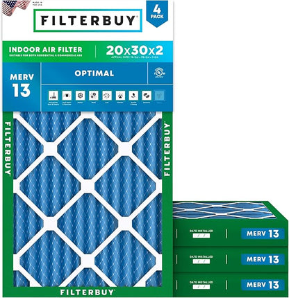 Filterbuy 20x30x2 Air Filter MERV 13 Optimal Smoke & Allergy Defense, by Filterbuy