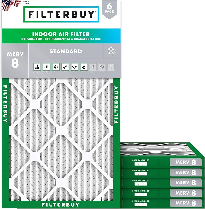 Filterbuy 19.5x35.5x1 Air Filter MERV 8 Essential Dust & Allergy Defense by Filterbuy